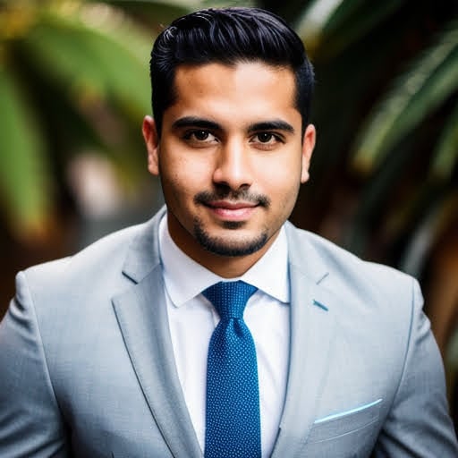 executive headshot of a man with blue suit